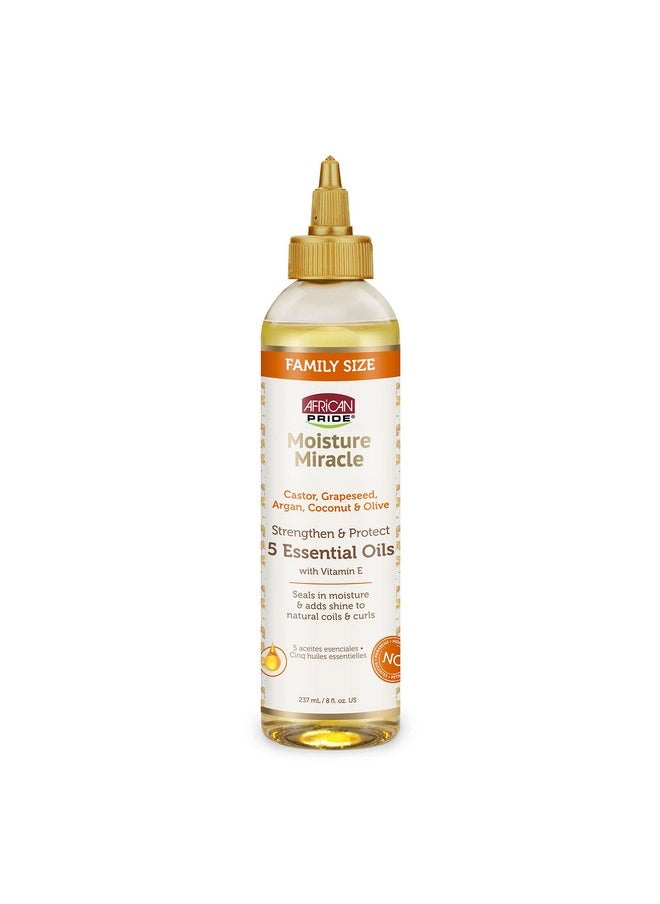 African Pride Moisture Miracle 5 Essential Hair Oils - Contains Castor, Grapeseed, Argan, Coconut & Olive Oil, Seals In Moisture & Adds Shine To Hair, Vitamin E, 8 Oz  - Image 1