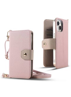IPhone16 Litchi Pattern Multifunctional Mobile Phone Case Suitable For Google 9pro Card-in Hand Account Type 12 Case-Color:Pink-Applicable Models:iphone16 Pro