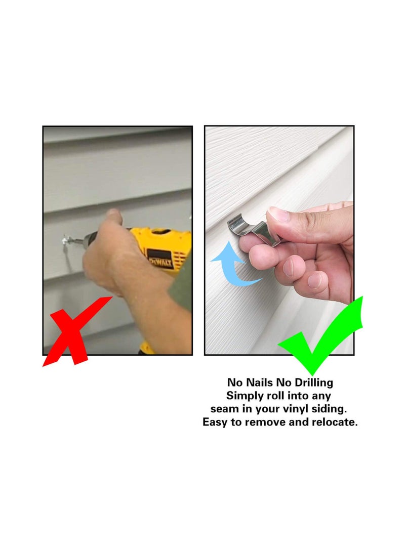 KASTWAVE Vinyl Siding Hooks, Heavy Duty No-Hole Stainless Steel Siding Clips Hooks for Hanging Ornaments, Wreaths, Camera, String Lights, Wreath Pictures Hook, 20 Pack - Image 4