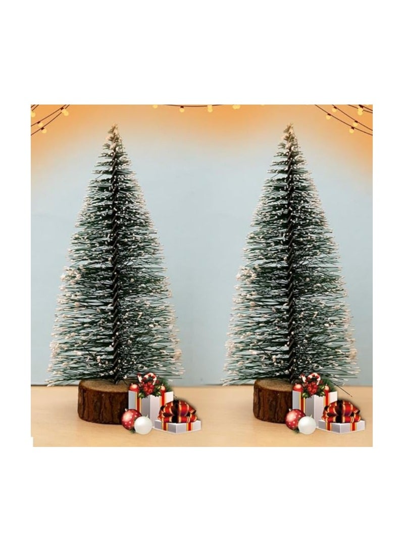 شجرة كريسماس مع ثلج | بطول 15 سم| شجرة بقاعدة خشبية | شجرة صنوبر بلورية | شجرة كريسماس لديكور المنزل وهدايا الشركات والكريسماس - Image 3