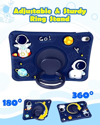 Wazzasoft for iPad A16 Case - for iPad 10th Generation Case Boys Cute Astronaut Cover Kawaii 3D Cartoon Cool with Rotating Handle Stand + Strap Soft Silicone Funda for Apple 10/11th Gen 10.9 Inch - Image 4