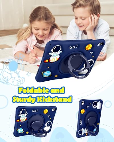 Wazzasoft for iPad A16 Case - for iPad 10th Generation Case Boys Cute Astronaut Cover Kawaii 3D Cartoon Cool with Rotating Handle Stand + Strap Soft Silicone Funda for Apple 10/11th Gen 10.9 Inch - Image 5