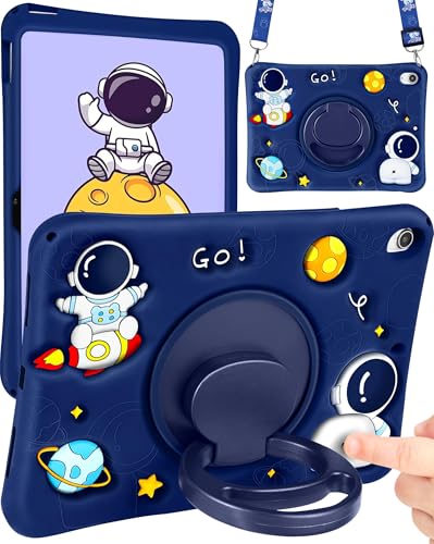 Wazzasoft for iPad A16 Case - for iPad 10th Generation Case Boys Cute Astronaut Cover Kawaii 3D Cartoon Cool with Rotating Handle Stand + Strap Soft Silicone Funda for Apple 10/11th Gen 10.9 Inch - Image 1