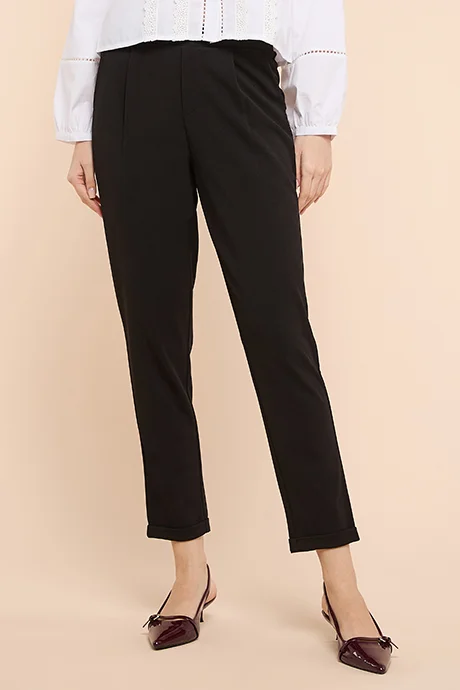 أر أند بي Solid Tapered Fit Pants with Elastic Waist