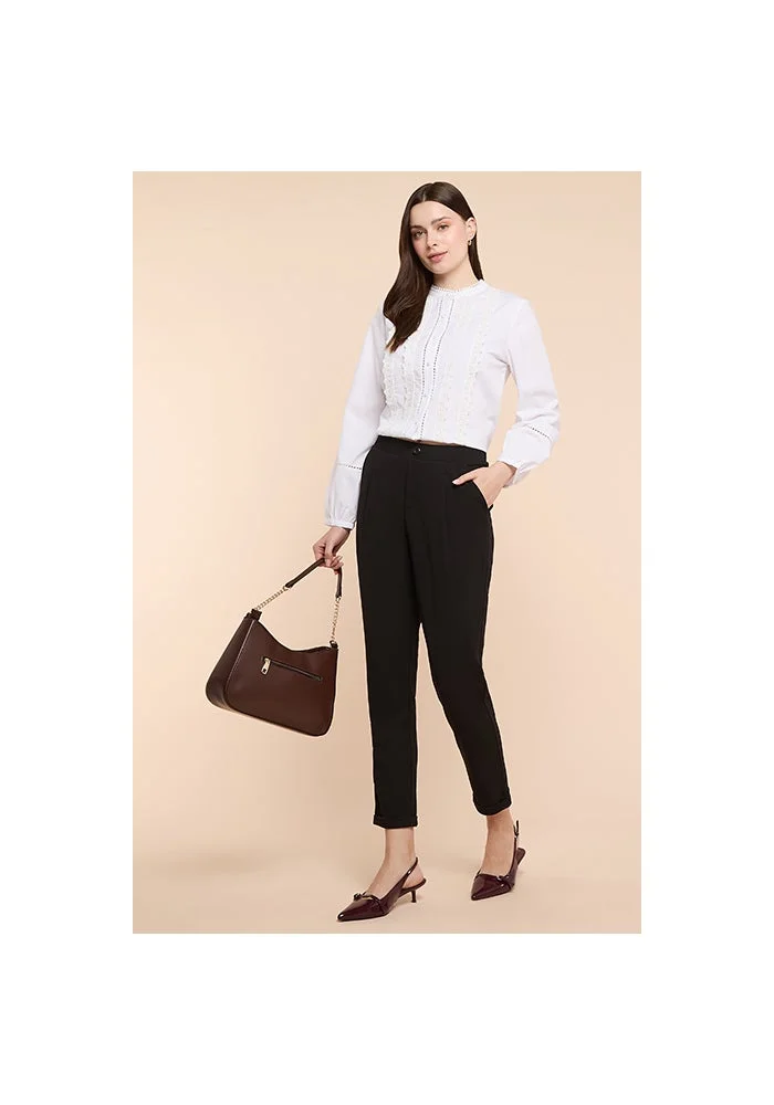 R&b Solid Tapered Fit Pants with Elastic Waist