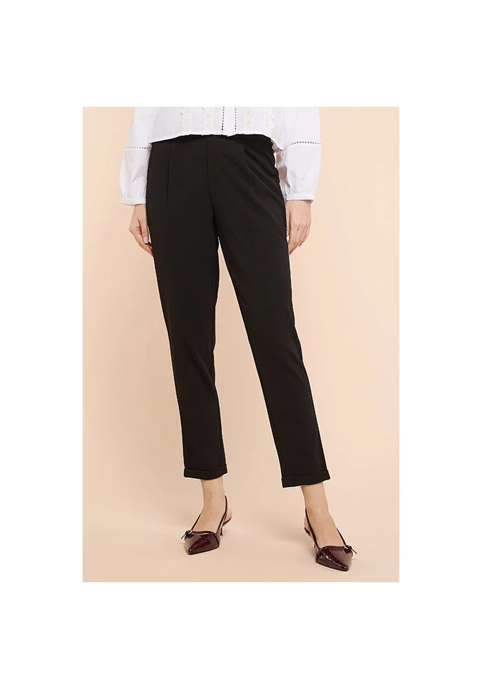 R&b Solid Tapered Fit Pants with Elastic Waist