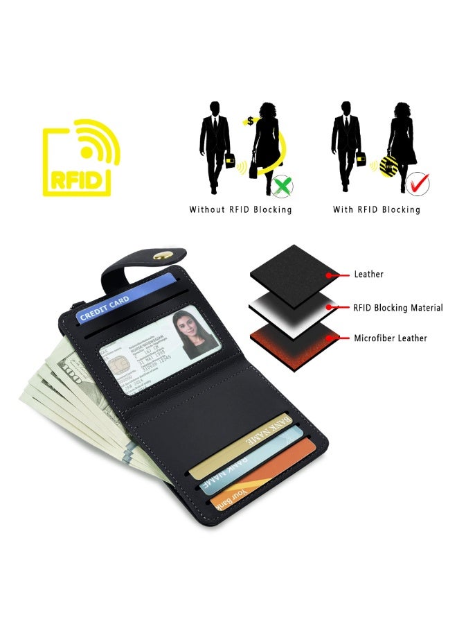 محفظة صغيرة نسائية من الجلد مزودة بتقنية حجب RFID، لحفظ بطاقات الائتمان، مع نافذة لعرض الهوية، وجيب للعملات المعدنية بسحاب، وسلسلة مفاتيح. - Image 5
