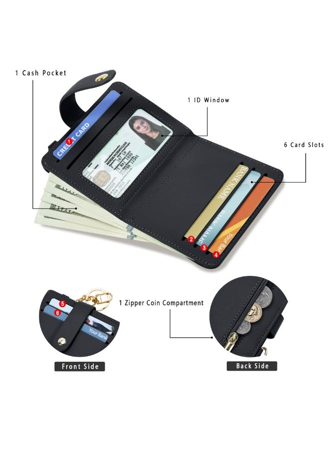 محفظة صغيرة نسائية من الجلد مزودة بتقنية حجب RFID، لحفظ بطاقات الائتمان، مع نافذة لعرض الهوية، وجيب للعملات المعدنية بسحاب، وسلسلة مفاتيح. - Image 2