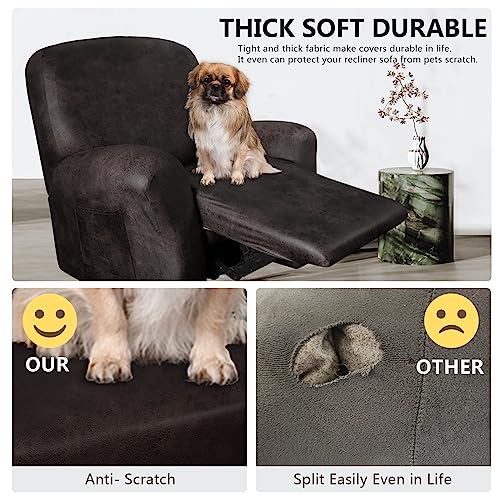 ANARACHON Leather Look Oversize Recliner Chair Covers Thick 4 Pieces Recliner Covers for Recliner Chair Leather Cover for Recliner Slipcovers for Pets KidsXLarge Black Coffee - Image 3