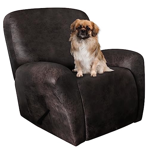 ANARACHON Leather Look Oversize Recliner Chair Covers Thick 4 Pieces Recliner Covers for Recliner Chair Leather Cover for Recliner Slipcovers for Pets KidsXLarge Black Coffee - Image 1