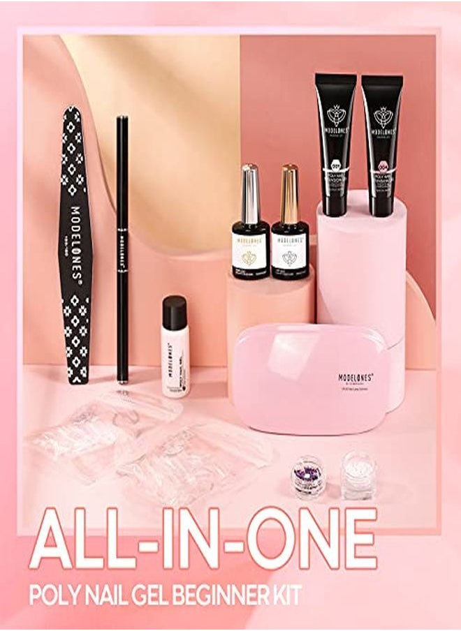 modelones Poly Extension Gel Nail Kit 2Pcs Builder Extension Gel Nude White Colors With Mini Nail Lamp Slip Solution Rhinestone Nail Manicure All-In-One Kit French Diy Nail Art Design Beginner Kit  - Image 2