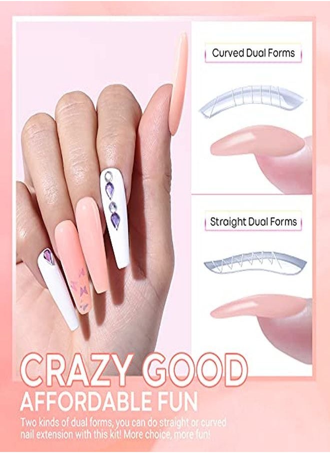 modelones Poly Extension Gel Nail Kit 2Pcs Builder Extension Gel Nude White Colors With Mini Nail Lamp Slip Solution Rhinestone Nail Manicure All-In-One Kit French Diy Nail Art Design Beginner Kit  - Image 4