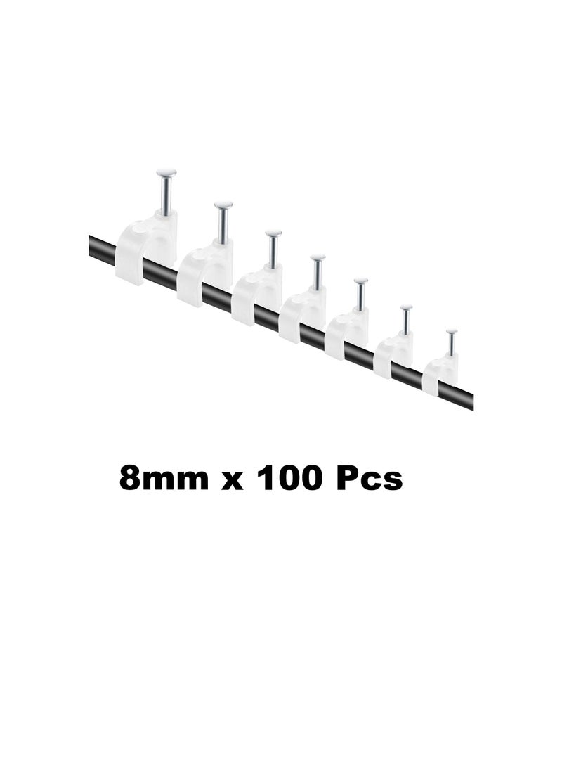 Electrical Cable Wire Round Clips, Steel Nails Tacks Holder for Organizing Electric Wires Cables Lines - White (8mm - 100Pcs) - Image 2
