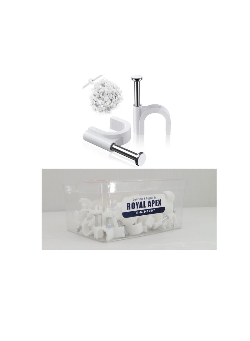 Electrical Cable Wire Round Clips, Steel Nails Tacks Holder for Organizing Electric Wires Cables Lines - White (8mm - 100Pcs) - Image 1