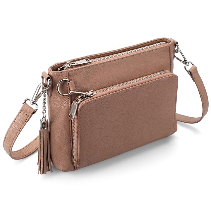 befen Anti Theft Genuine Leather Crossbody Bags for Women, Soft Real Leather Purse with Built in Wallet RFID Blocking Crossbody Purse Travel Handbags with Adjustable Strap, Mocha - Image 1