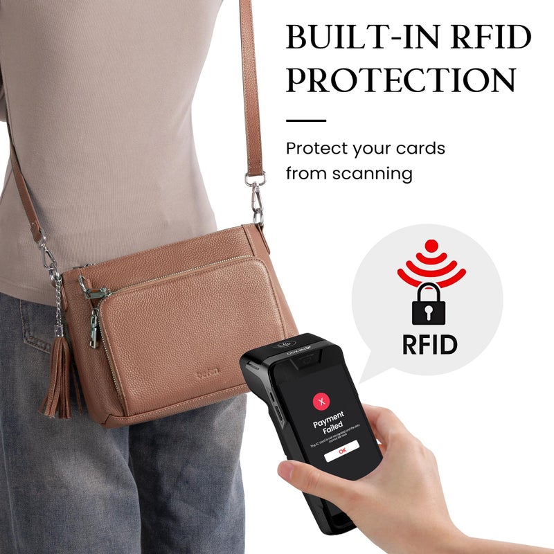 befen Anti Theft Genuine Leather Crossbody Bags for Women, Soft Real Leather Purse with Built in Wallet RFID Blocking Crossbody Purse Travel Handbags with Adjustable Strap, Mocha - Image 4