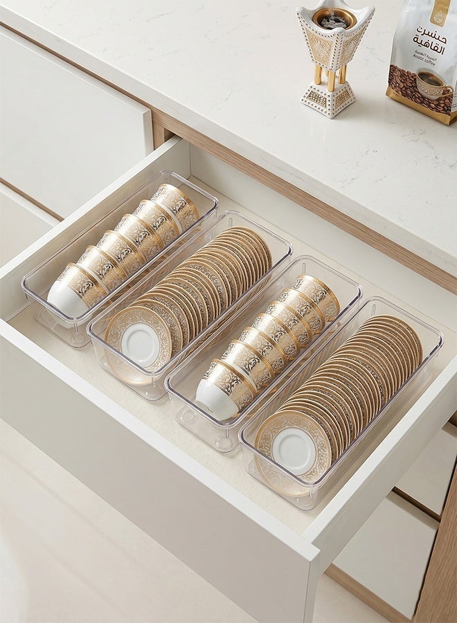 4 packs, transparent plastic drawer organizer set, plastic storage box, plastic compartment artifact, drawer storage box, pencil storage, cosmetics storage, suitable for classroom, home, gift gift. - Image 1