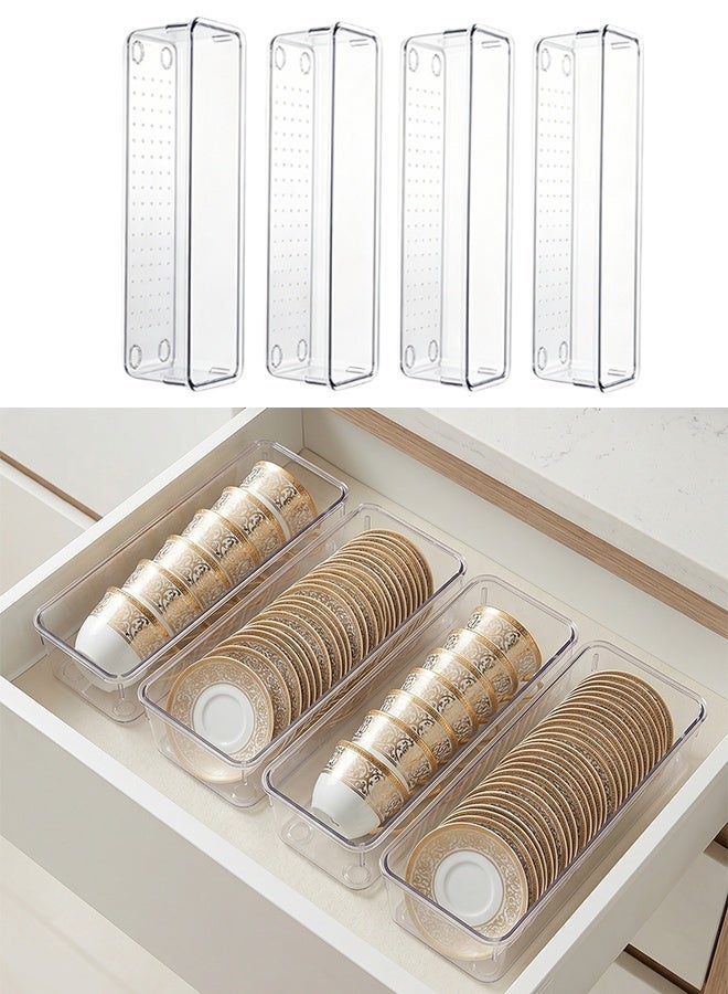 4 packs, transparent plastic drawer organizer set, plastic storage box, plastic compartment artifact, drawer storage box, pencil storage, cosmetics storage, suitable for classroom, home, gift gift. - Image 2