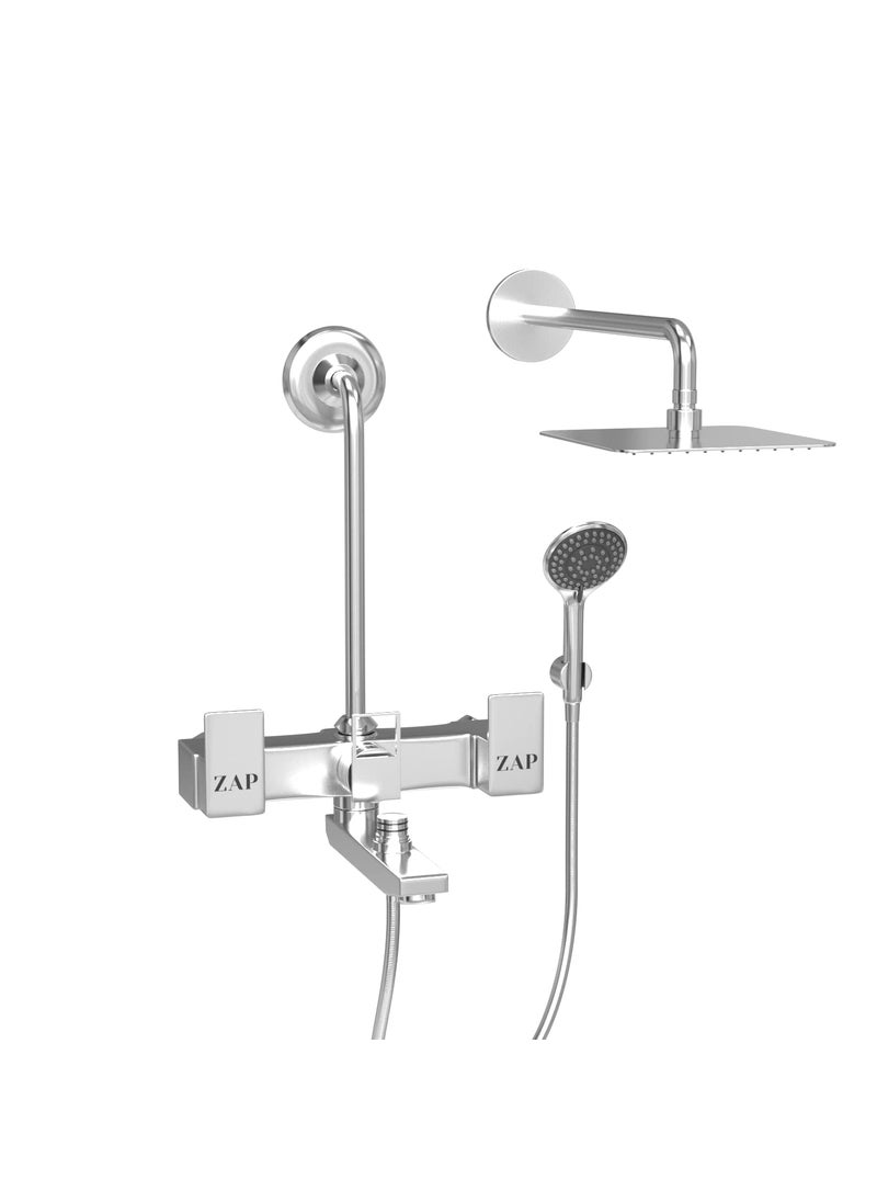 ZAP ZAP SKODA Series 100 High Grade Brass 3 in 1 Wall Mixer with Shower Arms Head Multi Flow Hand Shower with 15 Meter Flexible Tube Chrome  - Image 1