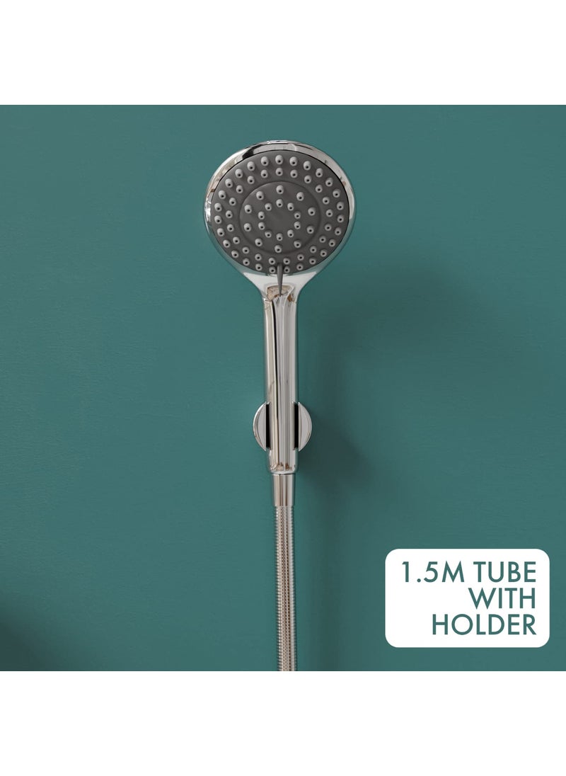 ZAP ZAP SKODA Series 100 High Grade Brass 3 in 1 Wall Mixer with Shower Arms Head Multi Flow Hand Shower with 15 Meter Flexible Tube Chrome  - Image 2