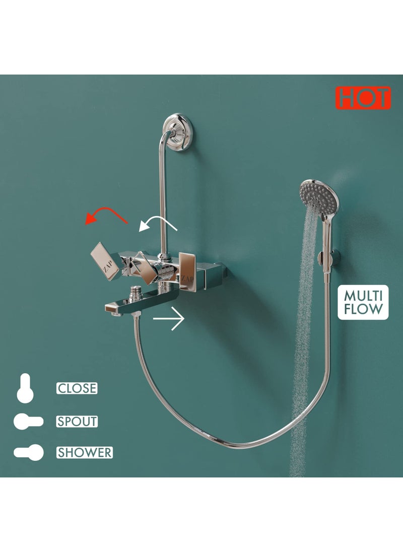 ZAP ZAP SKODA Series 100 High Grade Brass 3 in 1 Wall Mixer with Shower Arms Head Multi Flow Hand Shower with 15 Meter Flexible Tube Chrome  - Image 3