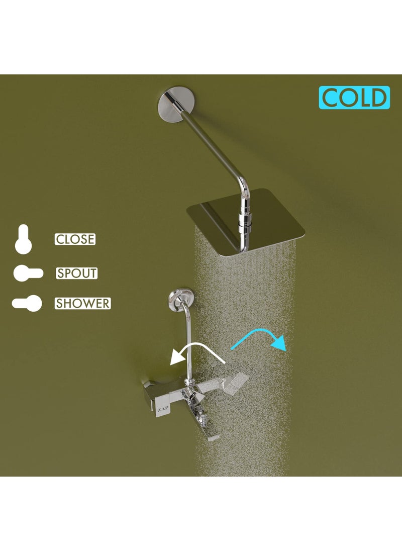 ZAP ZAP SKODA Series 100 High Grade Brass 3 in 1 Wall Mixer with Shower Arms Head Multi Flow Hand Shower with 15 Meter Flexible Tube Chrome  - Image 4