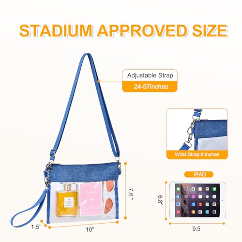USPECLARE Clear Crossbody Purse Bag Stadium Approved Clear Tote Bag for Work Concert Sports(Blue) - Image 3