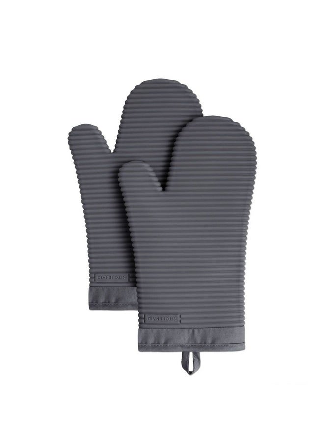 KitchenAid KitchenAid Ribbed Soft Silicone Oven Mitt Set, Charcoal Grey 2 Count , 7.5"x13"  - Image 1