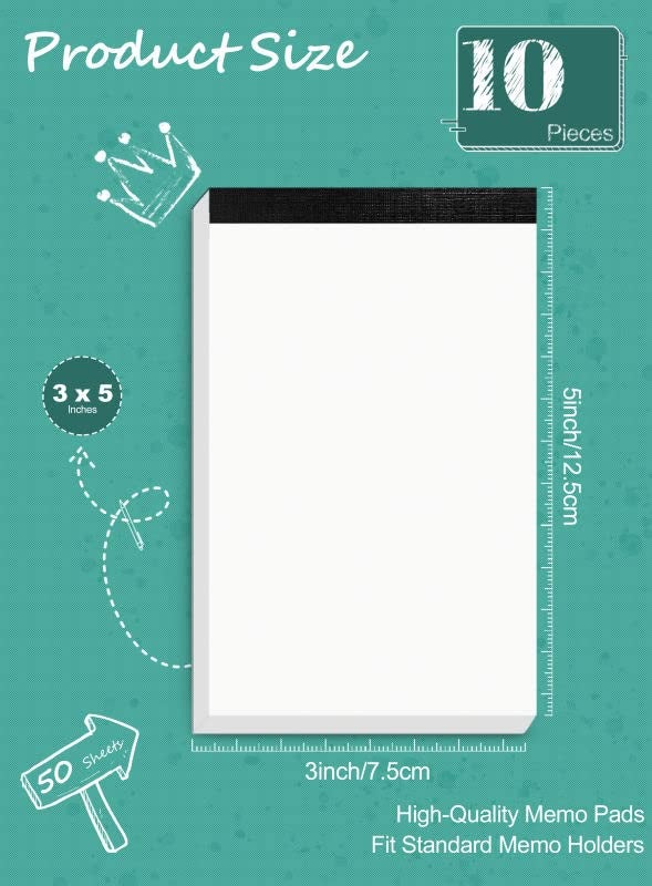 Aidunmis 10 Pack Small Notepads Refills Grocery for List White Memo Pads 3x5 In Writing Notepad of Work Server Writing Note Pads with 50 Sheets Scratch Pads Paper in Each Pad Mini Pocket Notebook Refills Blank - Image 2