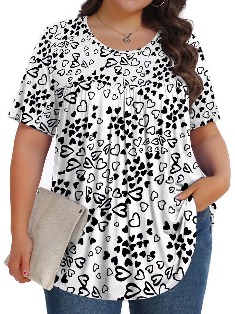 Tencede Womens Plus Size Tops Tunic Short Sleeve Crew Neck Shirts Casual Soft Blouse Lovely Love 3X - Image 5