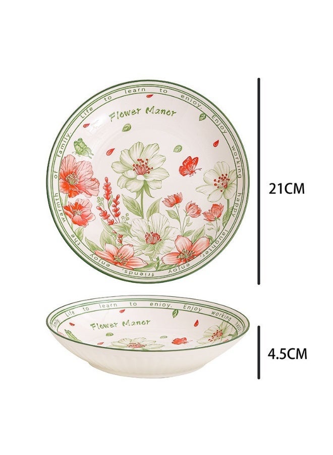 آي كي طقم أواني طعام سيراميك بنقوش زهرية على الطراز الأوروبي – 10 قطعة (4 أوعية، 4 ملاعق، 2 أطباق) مع علبة هدايا - Image 3