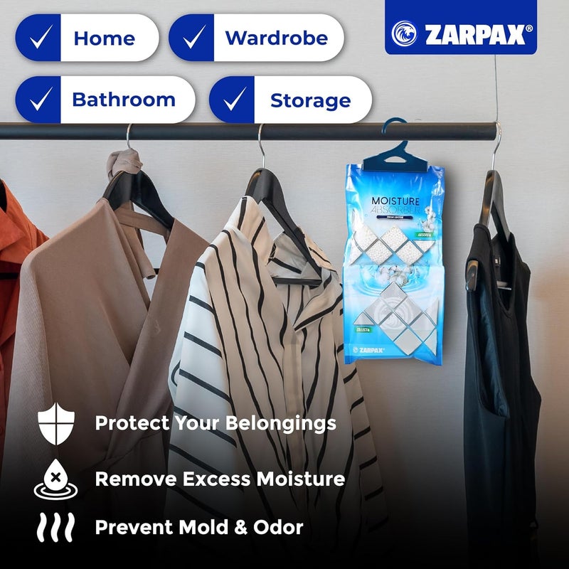 ZARPAX Hanging Moisture Absorber Fresh Cotton 10.6 oz/300g | Moisture Absorbing Bags for Bathroom, Closet, Kitchen & Vehicles | Removes Moisture, Humidity & Odors | Portable Dehumidifier | Set Of 10 - Image 3