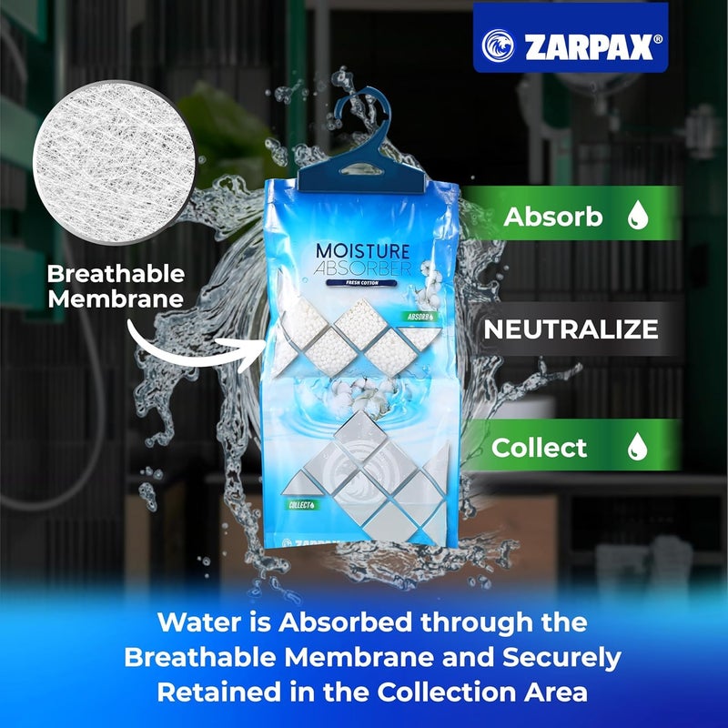 ZARPAX Hanging Moisture Absorber Fresh Cotton 10.6 oz/300g | Moisture Absorbing Bags for Bathroom, Closet, Kitchen & Vehicles | Removes Moisture, Humidity & Odors | Portable Dehumidifier | Set Of 10 - Image 4