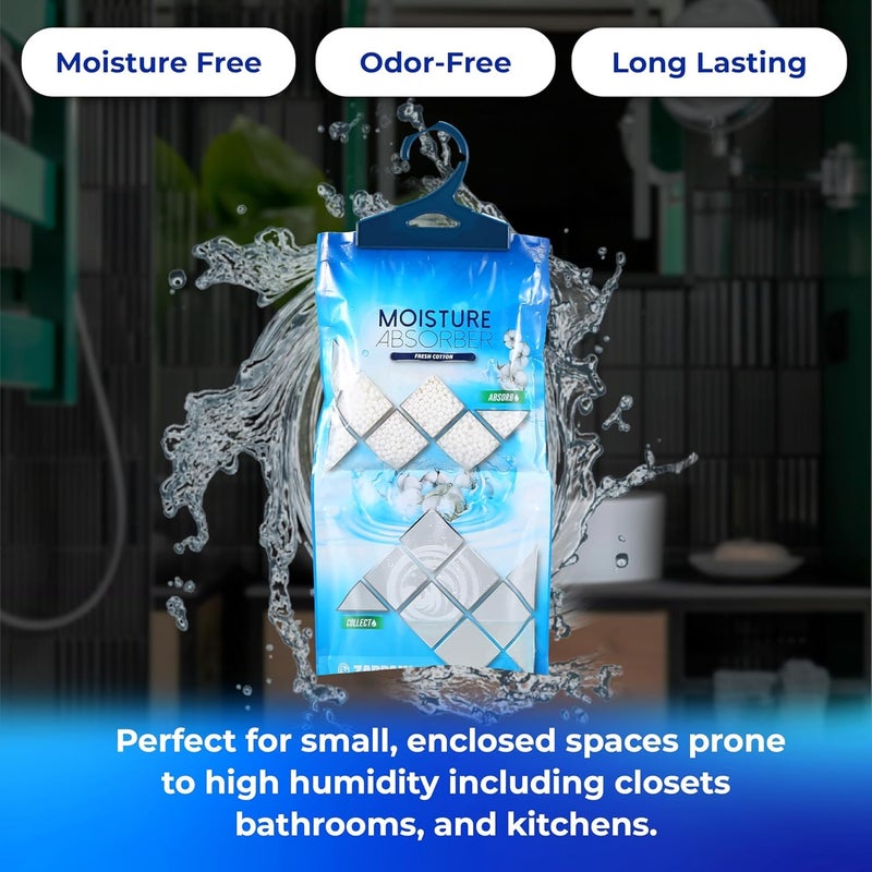 ZARPAX Hanging Moisture Absorber Fresh Cotton 10.6 oz/300g | Moisture Absorbing Bags for Bathroom, Closet, Kitchen & Vehicles | Removes Moisture, Humidity & Odors | Portable Dehumidifier | Set Of 10 - Image 5