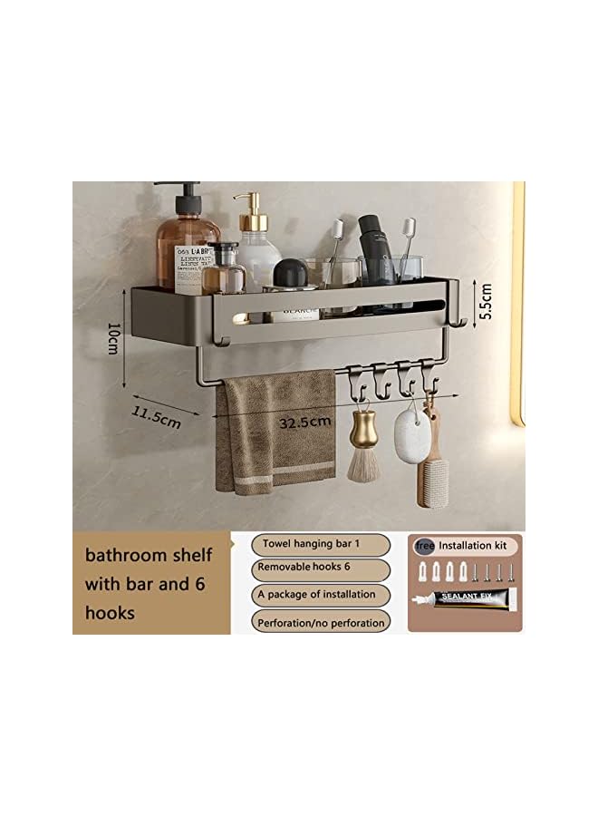 Bathroom Shelves Wall Mounted Shower Caddy Rustproof Shower Rustproof Titanium Alloy Shower Organizer Racks for Bathroom Kitchen (Small with Bar) - Image 3