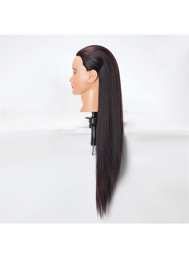 Hairlink 26-28'' Mannequin Head Synthetic Fiber Long Hair Styling Training Head Dolls for Cosmetology Manikin Maniquins Practice Head with Clamp Stand Holder (6611LB0220) - Image 2