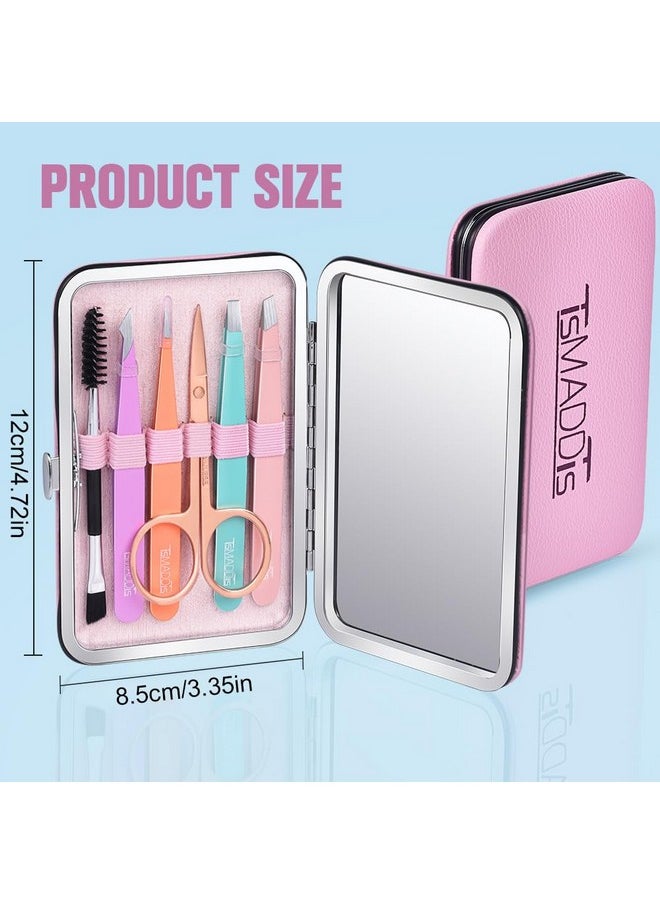 TsMADDTs - Tweezers Set For Women & Menprecision Tweezers Set With Travel Casestainless Steel Tweezers For Eyebrows With Scissors Razor Mirror - Image 1