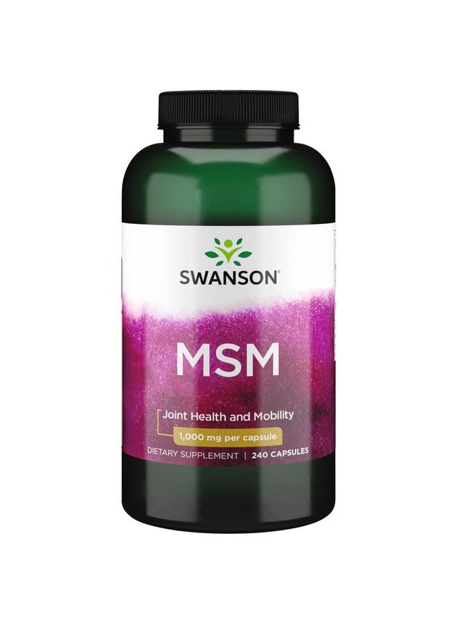 Swanson MSM - Essential Minerals Promoting Mobility & Joint Health Support - Helps to Maintain Connective Tissue Health Including Cartilage, Collagen, & Hair - (240 Capsules, 1000mg Each) - Image 1
