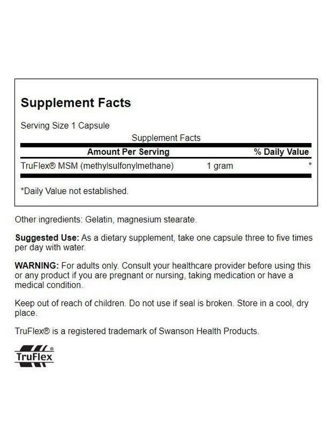 Swanson MSM - Essential Minerals Promoting Mobility & Joint Health Support - Helps to Maintain Connective Tissue Health Including Cartilage, Collagen, & Hair - (240 Capsules, 1000mg Each) - Image 2