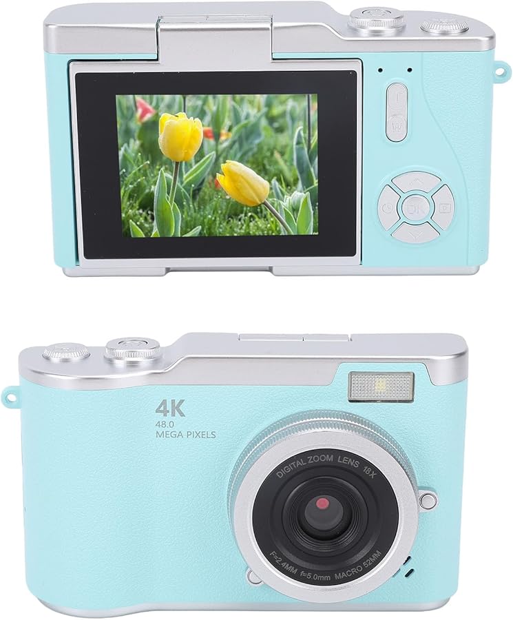 كاميرا رقمية خضراء بدقة 4K مع تركيز تلقائي، كاميرا مدونات بشاشة قابلة للطي، 48 ميجابكسل، تكبير 18x، مقاومة للاهتزاز - Image 2