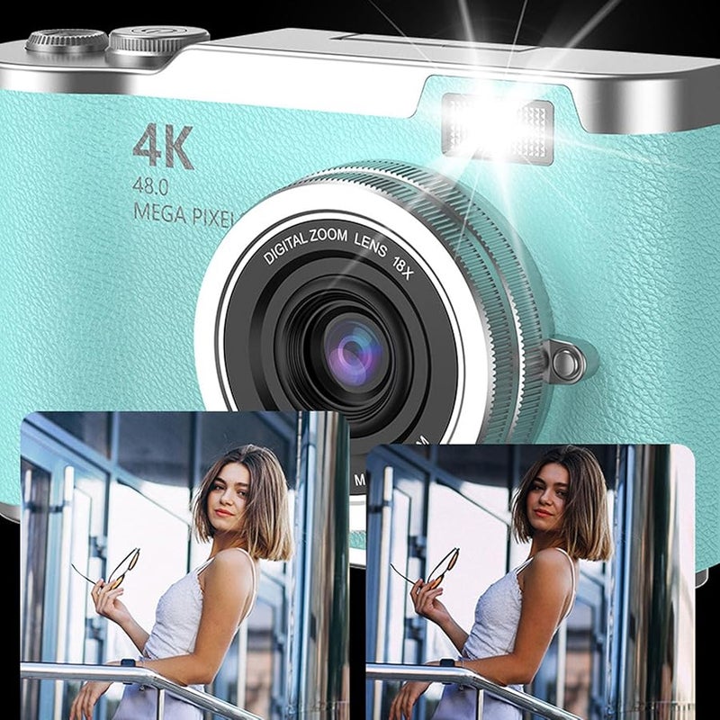 كاميرا رقمية خضراء بدقة 4K مع تركيز تلقائي، كاميرا مدونات بشاشة قابلة للطي، 48 ميجابكسل، تكبير 18x، مقاومة للاهتزاز - Image 5