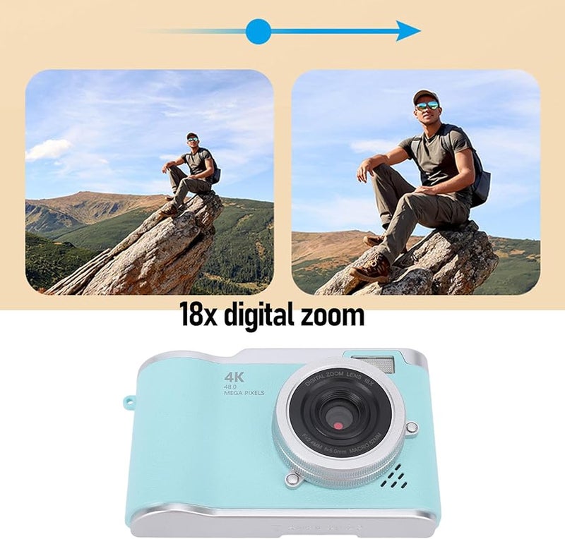 كاميرا رقمية خضراء بدقة 4K مع تركيز تلقائي، كاميرا مدونات بشاشة قابلة للطي، 48 ميجابكسل، تكبير 18x، مقاومة للاهتزاز - Image 3