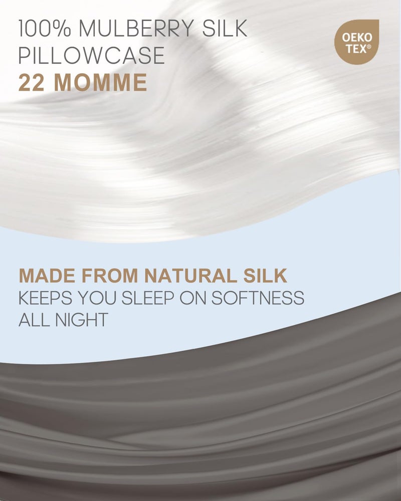 THXSILK Set of 2 Silk Pillowcases - 100% Pure Mulberry Silk - 22 Momme 6A+ High-Grade Fibers - Silk Pillowcases for Hair & Skin - King Size Pillow Case with Hidden Zipper - Dark Grey - Image 2