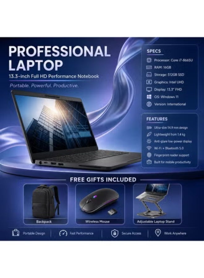 13.3 Inch Full HD Laptop with Core i7 Processor, Fast SSD Storage, Portable Design, Includes Laptop Stand, Mouse and Carrying Bag for Work and Daily Use - Image 1