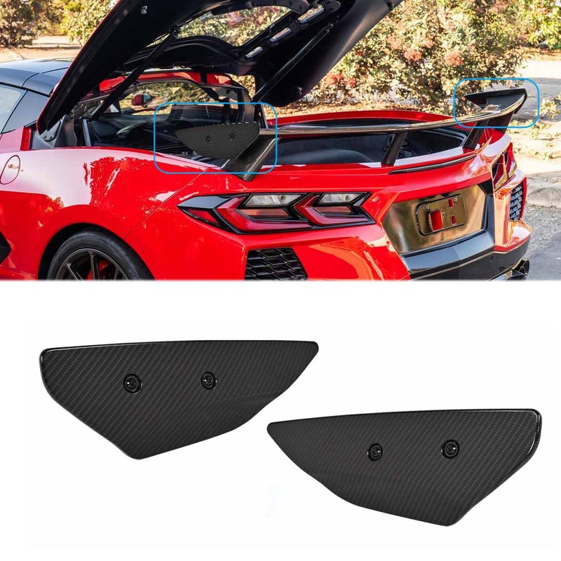 BILLFARO 2Pcs Rear Wing Spoiler Side WingletsCarbon Fiber Pattern Rear Trunk Lid Wing Spoiler AddOn Wicker Extension Replacement for Corvette C8 Stingray Z51 2020