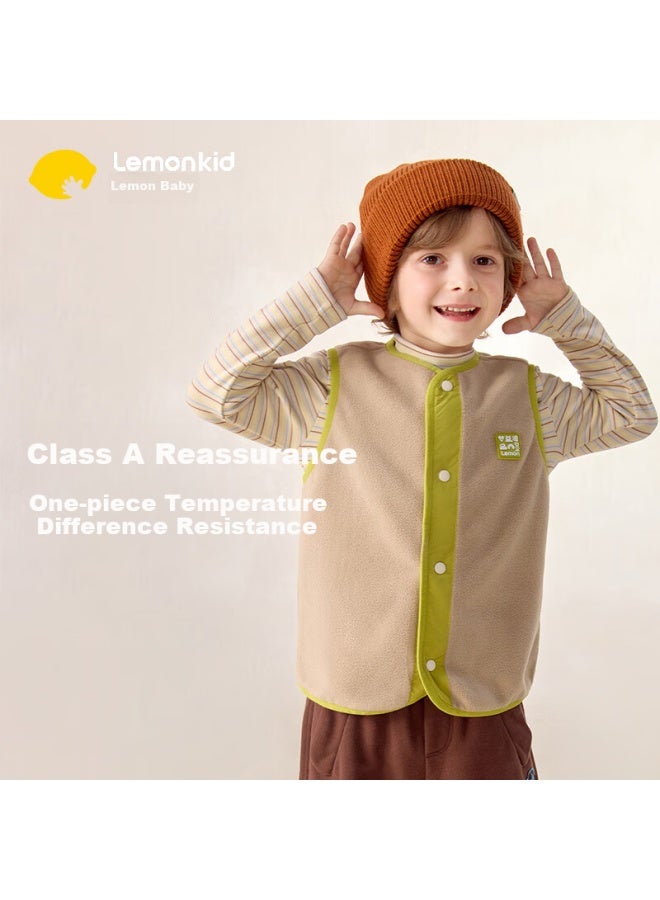 Lemonkid Children's Fleece Vest, Boys And Girls Outer Wear Waistcoat, Autumn Clothing Top, Baby Warm Vest, Beige, Size 120 - Image 1
