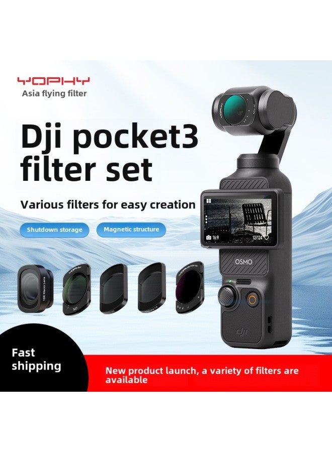 YOPHY Yafei Dajiang DJI Pocket3 Magnetic Filter Uv Protection Mirror/cpl Polarizer/nd Dimming Mirror-Color:Cpl+vnd2-32+black Soft 1/4+guangzhaning Mirror+macro Mirror +others - Image 1