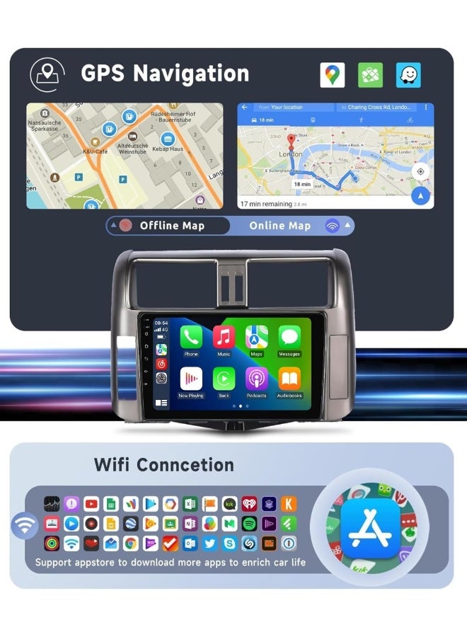Vierex Android Car Stereo Screen For Toyota Prado 2010 2011 2012 2013 With Apple Carplay Android Auto Wireless WiFi DSP MIC AHD Camera Included 4G WiFi Fast Interface (4+32GB Carplay) - Image 5