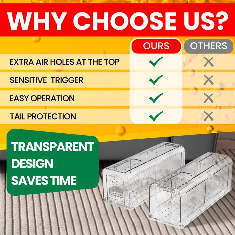 AOVSTOXIC Humane Mouse Traps, Mouse Traps Indoor for Home, No Kill Live Catch and Release Reusable Mice Traps, Small Rat Trap Catcher for House & Outdoors 2PCS - Image 5
