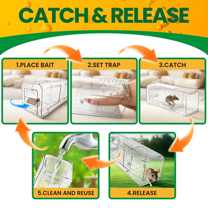AOVSTOXIC Humane Mouse Traps, Mouse Traps Indoor for Home, No Kill Live Catch and Release Reusable Mice Traps, Small Rat Trap Catcher for House & Outdoors 2PCS - Image 3
